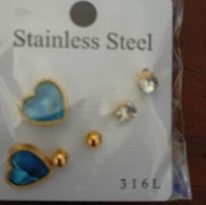 Stainless Steel Heart Earrings Set
